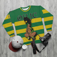 GOOD knees 🧎🏾‍♀️🇨🇬yellow/green striped Unisex Sweatshirt