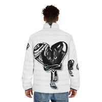 BLACK heart 🖤 white Men's Puffer Jacket