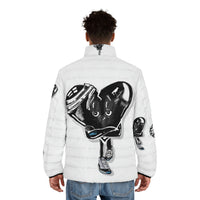 BLACK heart 🖤 white Men's Puffer Jacket